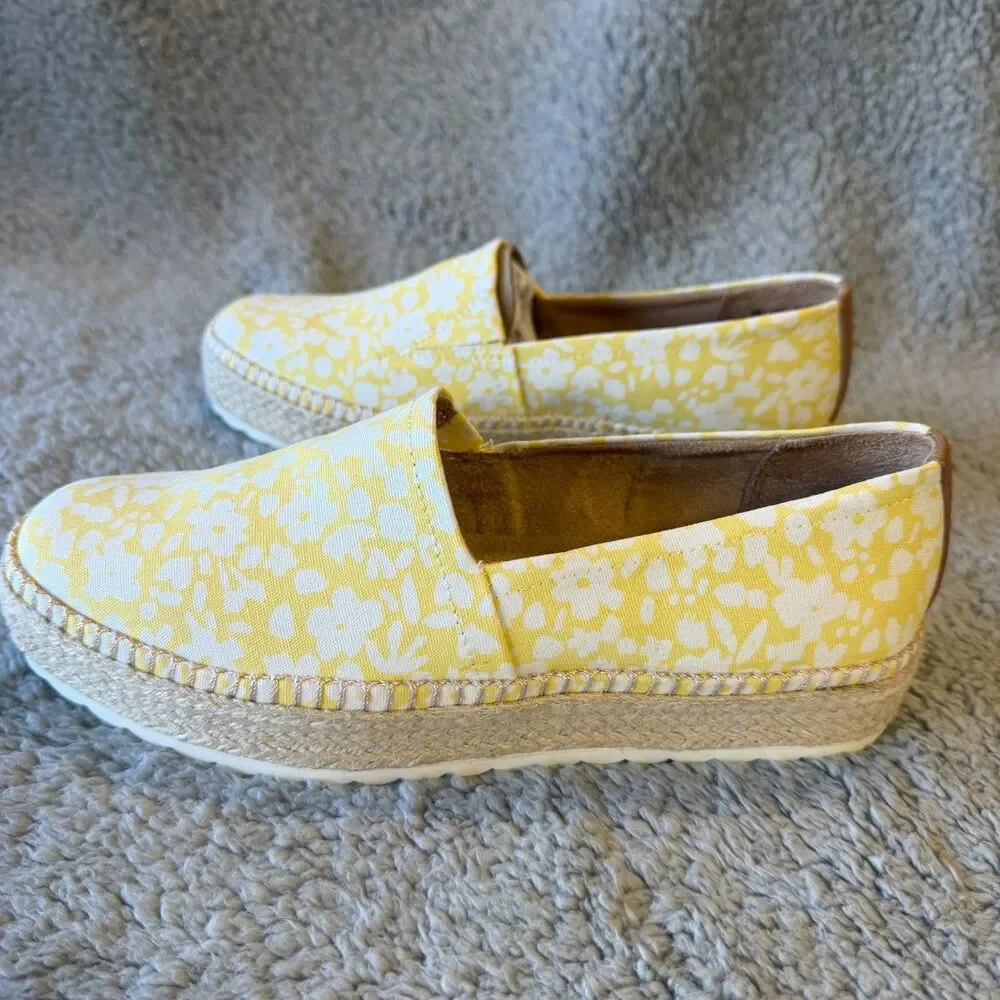 DR. SCHOLLS Shoes Womens 7 Yellow Floral Espadrille Platform Slip-On Loafers